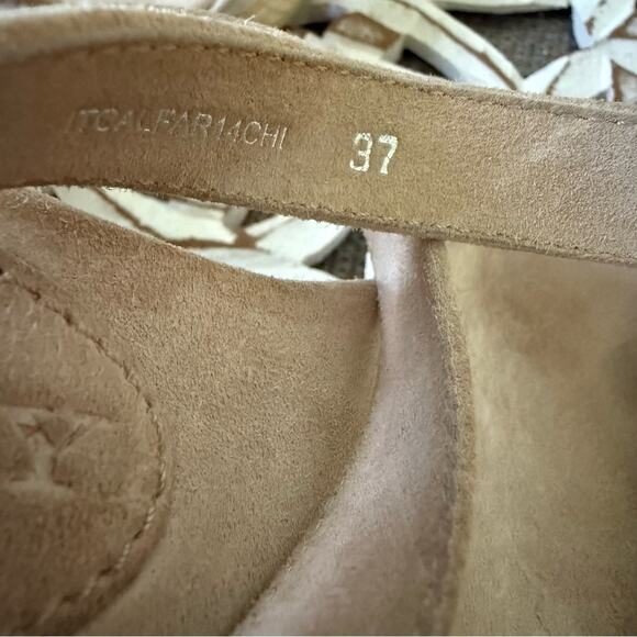 Burberry Cream Suede Leather Ankle Wrap Wedge Sandals Shoes Women’s 37 US 7 - Picture 12 of 16